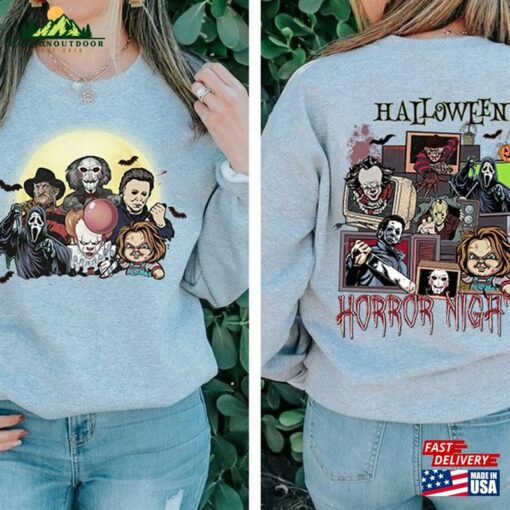 Two Sided Vintage Universal Studios Halloween Horror Nights 2023 Shirt Movie Character Costume Classic Unisex