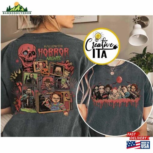 Two Sided Vintage Universal Studios Halloween Horror Nights 2023 Shirt Movie Character Costume T-Shirt Sweatshirt