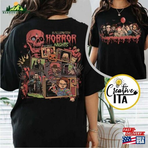 Two Sided Vintage Universal Studios Halloween Horror Nights 2023 Shirt Movie Character Costume T-Shirt Sweatshirt