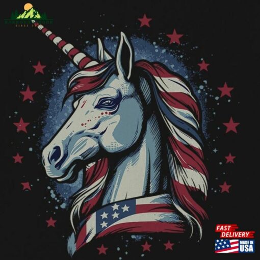 Unicorn Head Stars Stripes Shirt Unisex Graphic Tee T-Shirt Sweatshirt