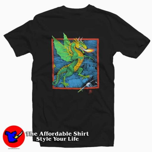 Vintage 80s Fire Breathing Dragon Cartoon T-Shirt On Sale