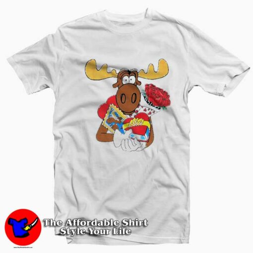 Vintage Bullwinkle Moose Valentine Roses T-Shirt On Sale