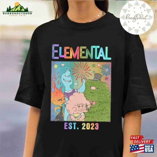 Vintage Disney Elemental Est 2023 Shirt Retro Pixar Characters Ember Wade Clod Grale T-Shirt Sweatshirt