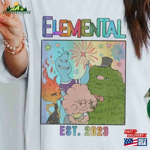 Vintage Disney Elemental Est 2023 Shirt Retro Pixar Characters Ember Wade Clod Grale T-Shirt Sweatshirt