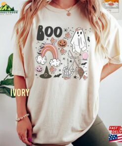 Vintage Halloween Floral Boo Sweatshirt Pumpkin Rainbow Comfort Color Shirt Party Tee T-Shirt