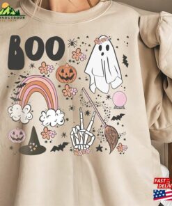 Vintage Halloween Floral Boo Sweatshirt Pumpkin Rainbow Comfort Color Shirt Party Tee T-Shirt