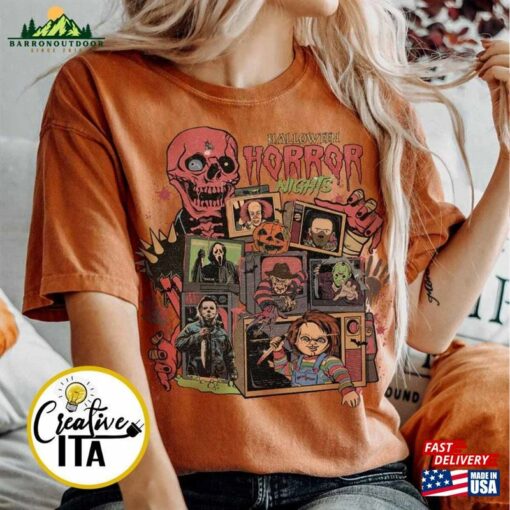 Vintage Halloween Horror Nights Universal Studios Shirt Characters Television Scary Movie Tee Hoodie Unisex