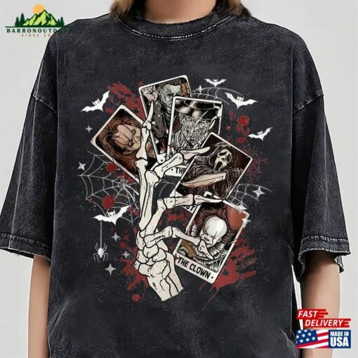 Vintage Horror Halloween Characters Tarot Card Shirt Nights Scary Movie Tee T-Shirt Unisex