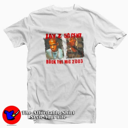 Vintage Jay-Z 50 Cent Rock The Mic 2003 T-Shirt On Sale