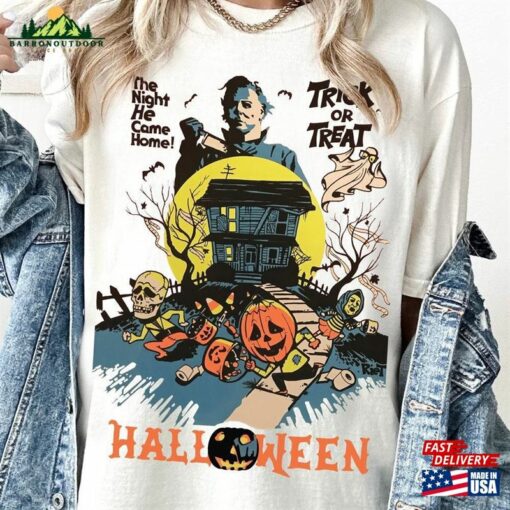 Vintage Michael Myers Shirt Halloween Trick Or Treat The Night He Came Home Horror Movies Unisex T-Shirt