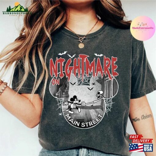 Vintage Nightmare On The Main Streat Shirt Mickey Skeleton Halloween Tee Disney Shirts Sweatshirt T-Shirt