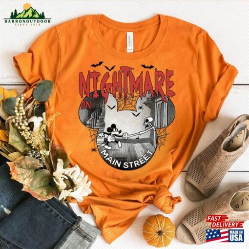 Vintage Nightmare On The Main Streat Shirt Mickey Skeleton Halloween Tee Disney Shirts Sweatshirt T-Shirt