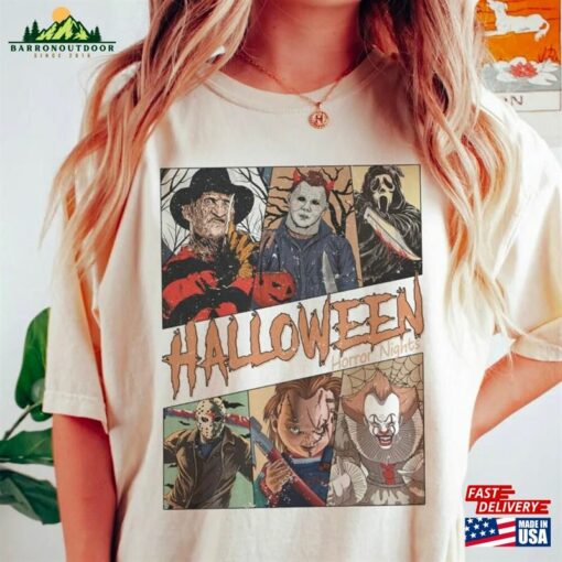 Vintage Retro Universal Studios Halloween Horror Nights Shirt Characters Group Scary Movie Costume T-Shirt Unisex