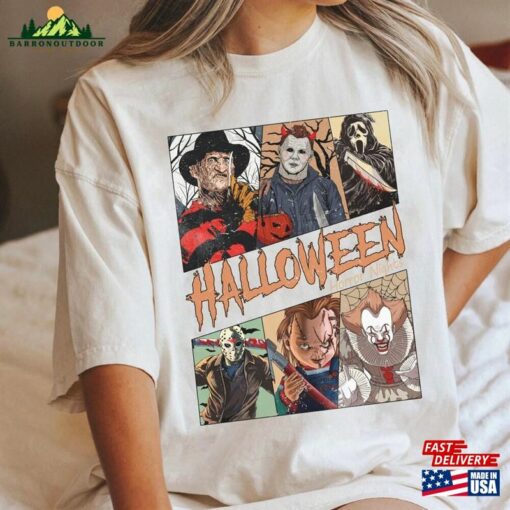 Vintage Retro Universal Studios Halloween Horror Nights Shirt Characters Group Scary Movie Costume T-Shirt Unisex