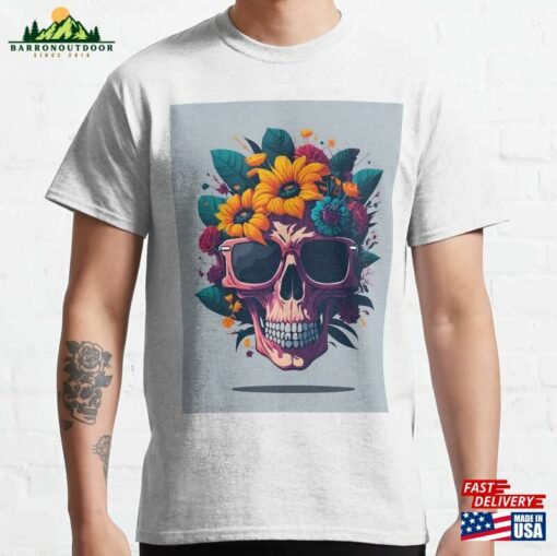 Vintage Skull In Flowers Classic T-Shirt Unisex Sweatshirt