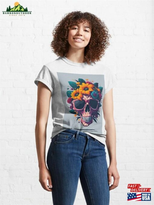 Vintage Skull In Flowers Classic T-Shirt Unisex Sweatshirt