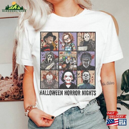 Vintage Universal Studios Halloween Characters Horror Nights Shirt Retro Group Scary Movie Costume Classic Unisex