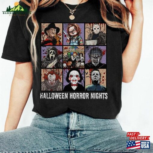 Vintage Universal Studios Halloween Characters Horror Nights Shirt Retro Group Scary Movie Costume Classic Unisex