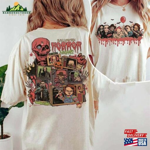 Vintage Universal Studios Halloween Horror Nights 2023 Shirt Movie Character Tshirt Unisex Hoodie