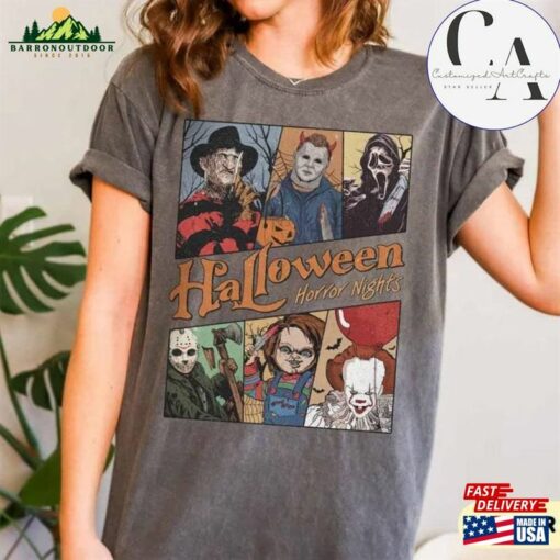 Vintage Universal Studios Halloween Horror Nights Shirt Retro Characters Group Scary Movie Costume Unisex Hoodie