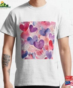 Watercolor Love Heart Pattern Classic T-Shirt Hoodie Unisex Watercolor Love Heart Pattern Classic T-Shirt Hoodie Unisex