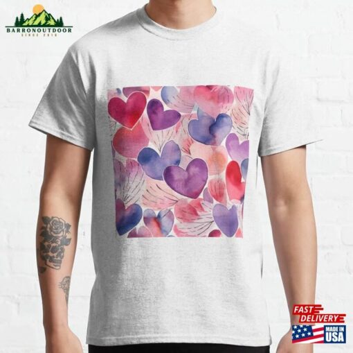 Watercolor Love Heart Pattern Classic T-Shirt Hoodie Unisex