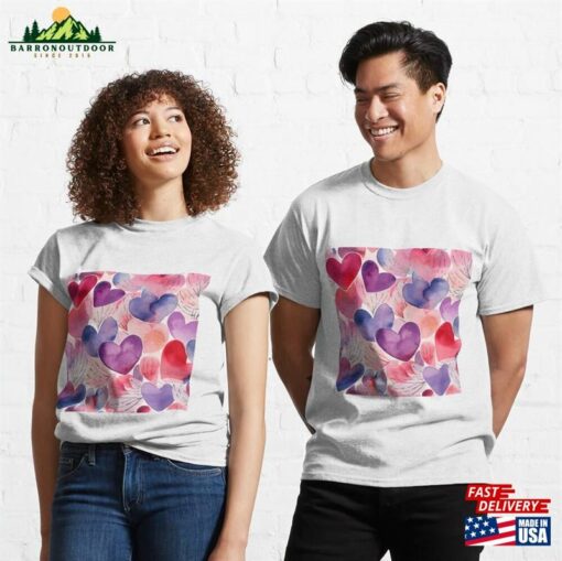 Watercolor Love Heart Pattern Classic T-Shirt Hoodie Unisex