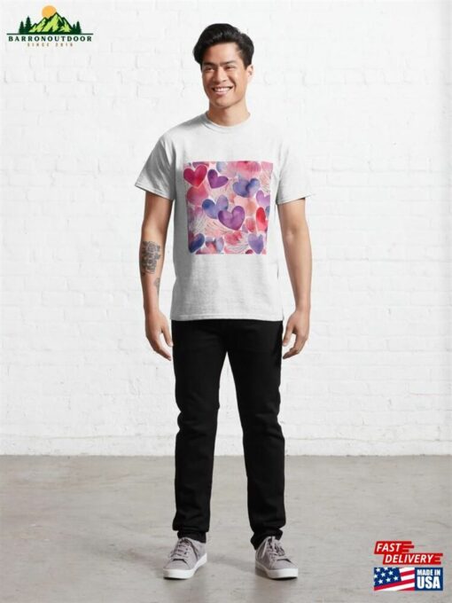 Watercolor Love Heart Pattern Classic T-Shirt Hoodie Unisex