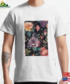 Watercolor Summer Flowers Pattern Black Background Classic T-Shirt Sweatshirt Watercolor Summer Flowers Pattern Black Background Classic T-Shirt Sweatshirt