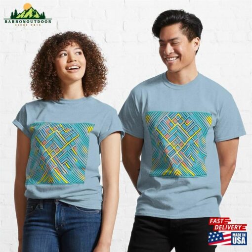 Yellow Geometric Patterns On A Blue Background Classic T-Shirt Unisex Sweatshirt