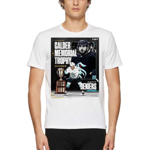 2022-2023 Calder Memorial Trophy Winner Matty Beniers Seattle Kraken Poster Shirt