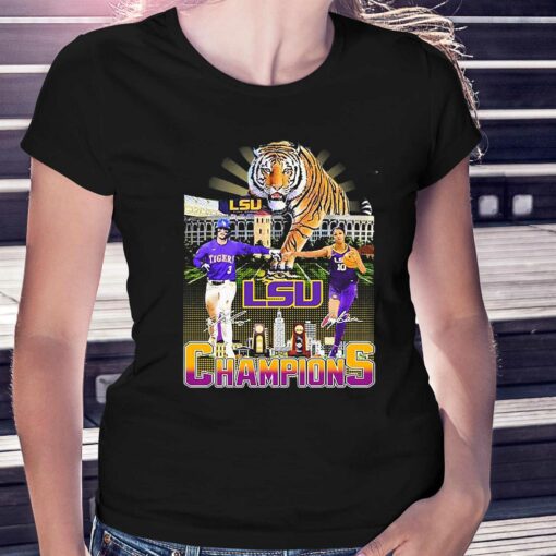 2023 Champions Dylan Crews And Angel Reese Lsu Tigers Signatures Shirt