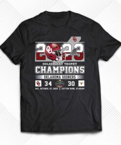 2023 Golden Hat Trophy Champions Oklahoma Sooners 34 Texas Longhorns 30 Sat October 07 2023 Cotton Bowl Stadium T shirt 1