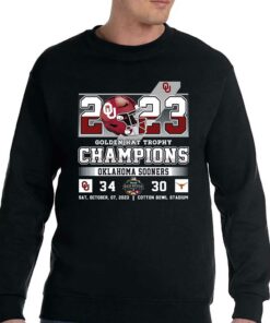 2023 Golden Hat Trophy Champions Oklahoma Sooners 34 Texas Longhorns 30 Sat October 07 2023 Cotton Bowl Stadium T shirt 4