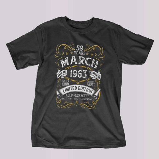 59 Year Old Vintage March 1963 59th Birthday T-shirt