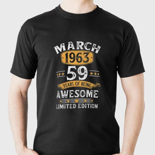 59 Years Old Retro Vintage 1963 March 1963 59th Bi T-shirt