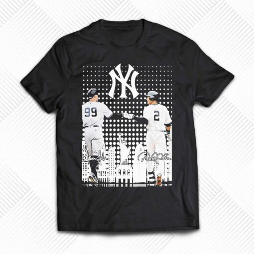 99 Aaron Judge And 2 Derek Jeter New York Yankees Skyline Signatures Shirt