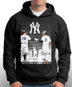 99 Aaron Judge And 2 Derek Jeter New York Yankees Skyline Signatures Shirt 3
