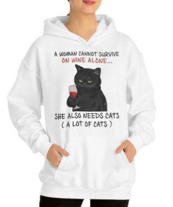 A Woman Cannot Survive On Wine Alone She Also Needs Cats T shirt 3
