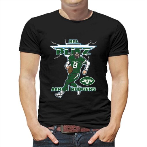 Aaron Rodgers New York Jets Homage Blitz Graphic T-shirt