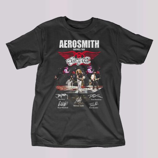 Aerosmith Farewell Tour And Their Signatures T-shirt