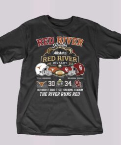 Allstate 2023 Red River Rivalry Oklahoma Sooners 34 October 7 The River Runs Red T-shirt Allstate 2023 Red River Rivalry Oklahoma Sooners 34 October 7 The River Runs Red T-shirt