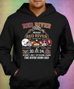 Allstate 2023 Red River Rivalry Oklahoma Sooners 34 October 7 The River Runs Red T shirt 3