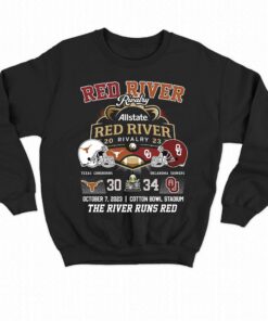 Allstate 2023 Red River Rivalry Oklahoma Sooners 34 October 7 The River Runs Red T shirt 4