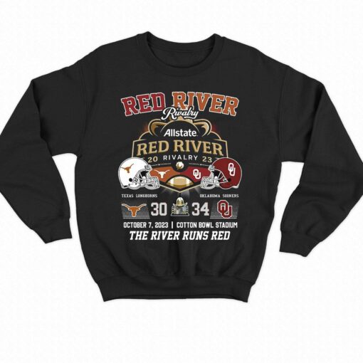 Allstate 2023 Red River Rivalry Oklahoma Sooners 34 October 7 The River Runs Red T-shirt