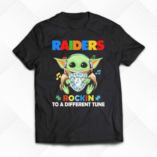 Autism Las Vegas Raiders Baby Yoda Rockin To A Different Tune Shirt