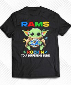 Autism Los Angeles Rams Baby Yoda Rockin To A Different Tune Shirt