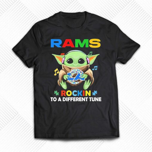 Autism Los Angeles Rams Baby Yoda Rockin To A Different Tune Shirt