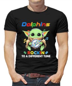 Autism Miami Dolphins Baby Yoda Rockin To A Different Tune Shirt