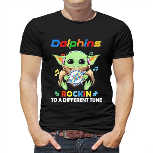 Autism Miami Dolphins Baby Yoda Rockin To A Different Tune Shirt